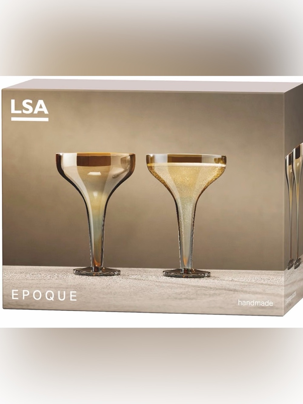 LSA International Epoque handmade hollow stem amber champagne saucers set of 2